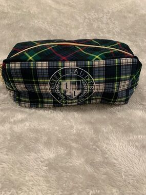 Estee Lauder Navy Green Plaid Toiletry Bag
